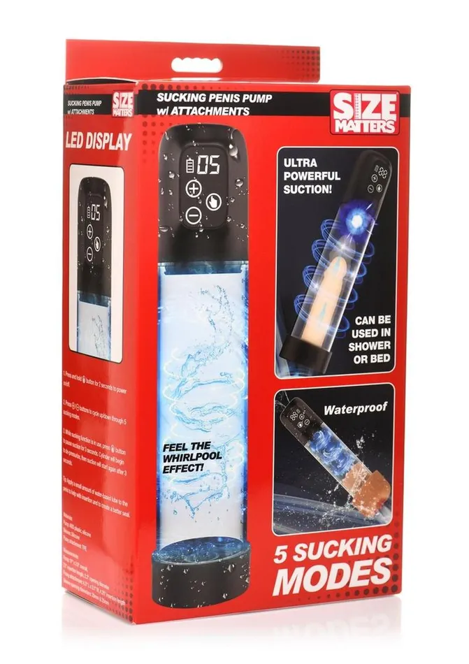 Male Sex Toys Size Matters 5x Rechargeable Sucking Penis Pump with Attachments Size Matters