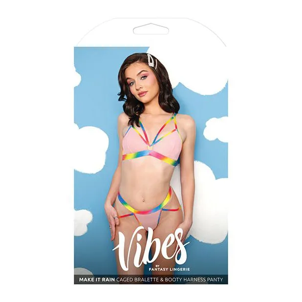 Vibes Make it Rain Rainbow Bralette Panty Set Fantasy Lingerie Female Sex Toys