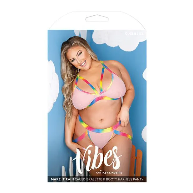 Vibes Make it Rain Rainbow Bralette Panty Set Fantasy Lingerie Female Sex Toys